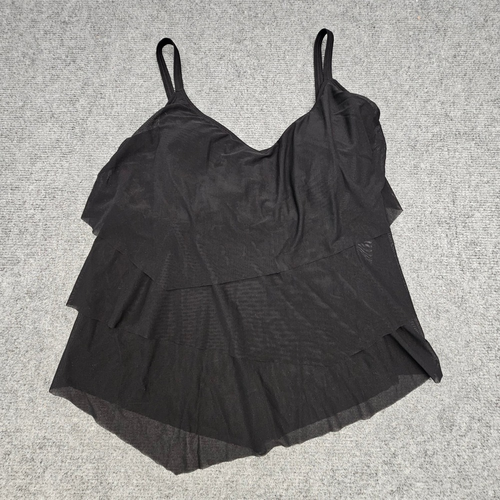 Coco Reef Tankini Top Womens 38C Black Tiered Ruffle Underwire Swimwear U95523